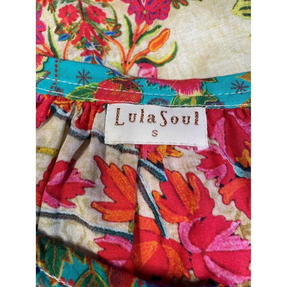 Lula Soul Floral Patchwork Tassel Bell Sleeve Button Up Peasant Top Boho Chic S - Picture 12 of 14